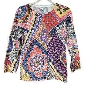 Harold's Multicolor Patchwork Button Down Cardigan Artsy Festive Sz L